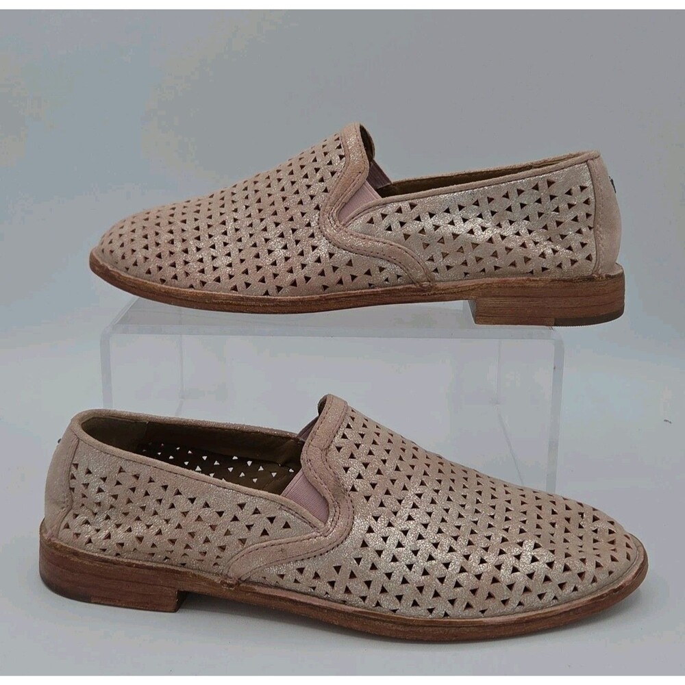 Trask Ali Metallic Blush Pink Perforated Leather Loafer Flats Womens Size 6.5